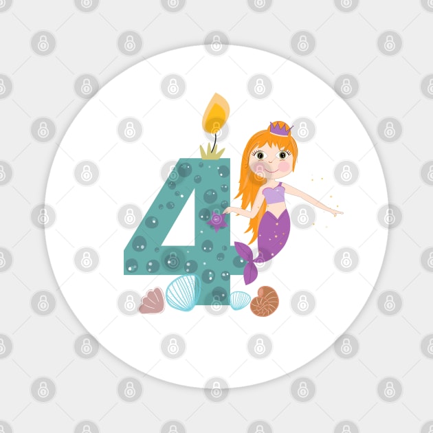 Cute little mermaid fourth birthday Magnet by GULSENGUNEL